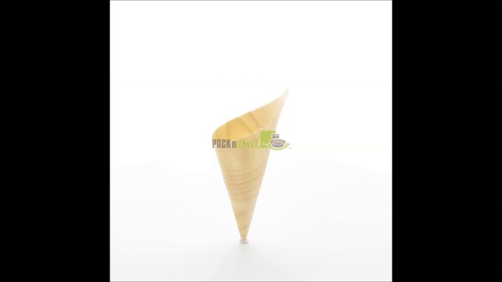Image of PacknWood 210BBCO121- Mini Wooden Cone Kraft Paper Cones with Dipping Sauce Compartment, Disposable Appetizer Food Cups,Paper Cones,Charcuterie Cones,mini canapes cones D:1.9 inchH:4.9 inchx 3.5 inchin |1000 pcs.