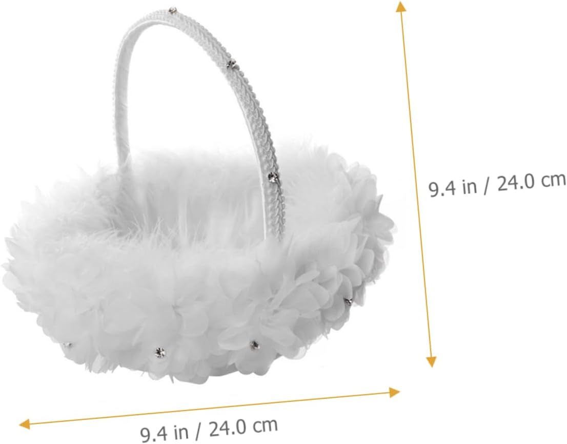 White Lace Floral Flower Girl Basket for Wedding Ceremony, Basket, Elegant Wedding Party Supplies