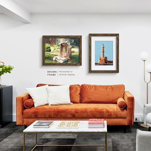 Picrit 16x24 Picture Frame 3 Pack, Brown Poster Frame, Display Poster 12 x 18 with Mat or 16 x 24 without Mat for Horizontal or Vertical Wall Mounting
