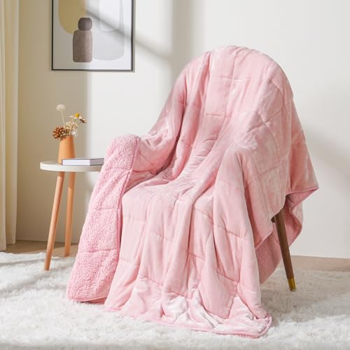 Cottonblue Weighted Blanket Queen Size 15lbs, Sherpa Weighted Blankets for Adults, Fuzzy Soft Flannel Bedding Blanket Throw, Cozy Plush Blanket for Sofa Bed, 60 x 80 inches, Blush Pink by Cottonblue - Image 8