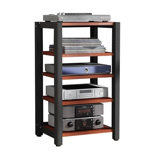 Armoire stéréo en teck avec étagère bois réglable pour rack audio