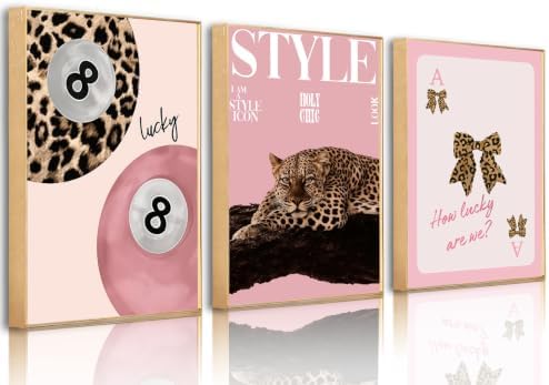 ACWOWO Pink Leopard Bow Canvas Wall Art, 12x16 Framed Print