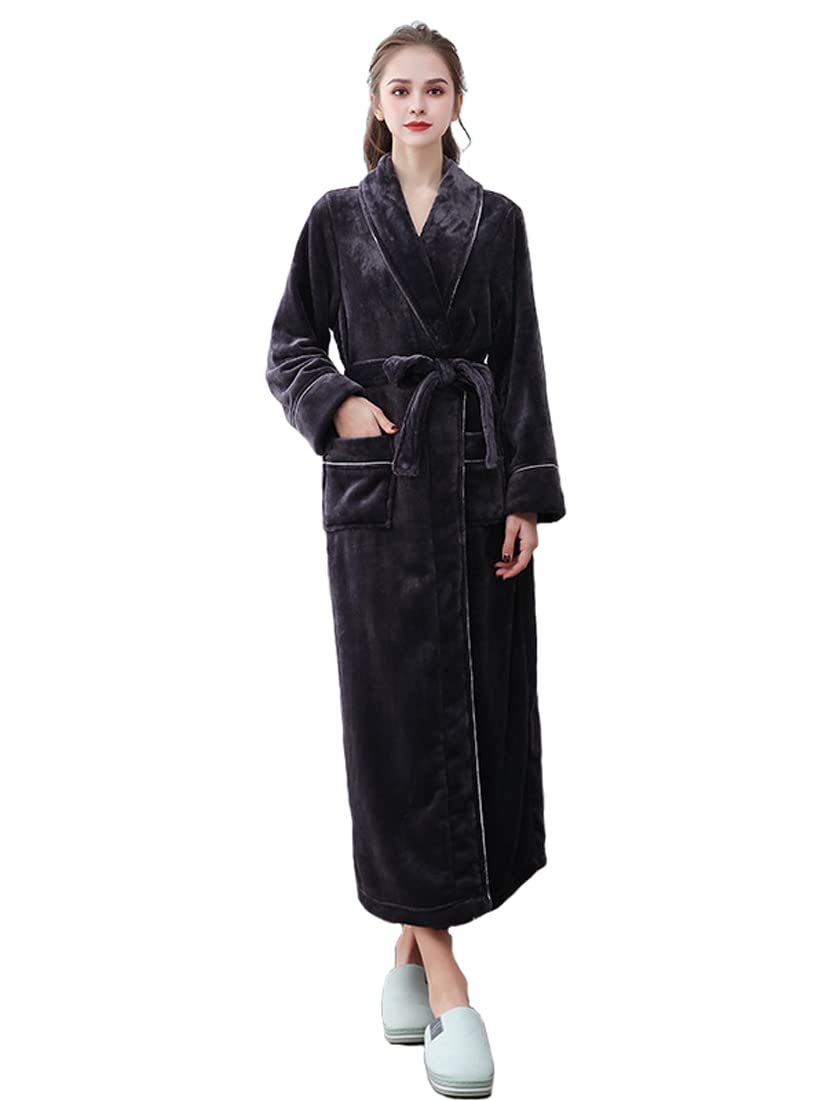 YLGAN Women's Fleece Bathrobe Plush Soft Shawl Collar Warm Spa Robe Long Plus Size Highly Absorbent Warm Gift,Brown-Woman/XL
