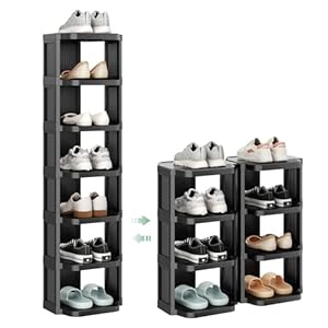 Kitstorack 8-Tier Vertical Plastic Shoe Rack, Freestanding Stackable Storage Organizer for Small Closets and Tight Spaces