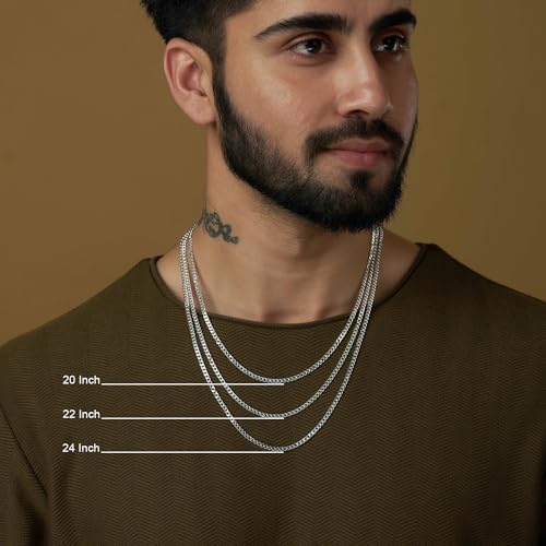 LeCalla Solid 925 Sterling Silver Italian 3.5mm, 4mm Diamond-Cut Cuban Link Curb Chain Necklace for Men Women (16, 18, 20, 22, 24, 26 Inches), Made in Italy3