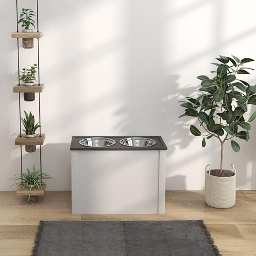 PawHut Erhöhter Hundenapf Futternapf mit Ständer Wassernapf 2 x 2L Edelstahlnäpfen Langsamfutternapf für Große Hunde, Weiß