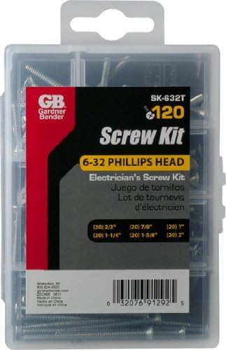 Gardner Bender SK-632T Screw Kit Phillips Head, 6-32 Flat Head 3⁄ 4", 1", 1-1⁄ 4", 1-1⁄ 2", 2", 3", 120/ Clam (2 Pack)