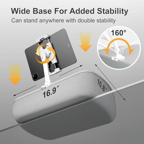 ERGONOV Lap Beanbag Cozy Pillow Stand for Bed with Adjustable Arm, 360° Tablet Holder, Fits 4.7\"-13\" Kindle, iPad, Phone, Laptop, Lap Desk for Hands Free Reading in Bed, Couch, Sofa(Light Gary)