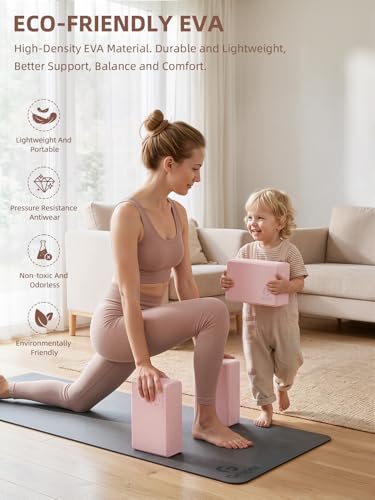 Gruper Yoga Blocks 2 Pack, 9\"x6\"x3\" Exercise Blocks High-Density EVA Foam Blocks with Soft Non-Slip Surface, Lightweight Yoga Props for Yoga Pilates Meditation & Stretching - Thumbnail 4
