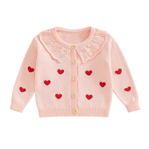 Aiwpstoin Toddler Baby Girl Heart Cardigan Sweater Long Sleeve Button Up Knitted Jacket Coat Knitwear Spring Clothes (Pink, 2-3 Years)