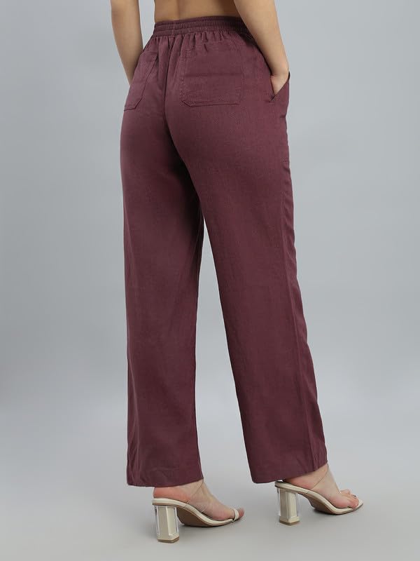Image of GO COLORS Solid Linen Cargo Pants for Women | Full Length, Mid Rise, Side Pockets