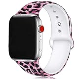 Pink Animal Print Floral Bands Compatible with Apple Watch Ultra SE Series 8/7/6/5/4/3/2/1,Silicone Sports Straps Printed Pattern Wristband for iWatch 38mm/40mm/41mm S/M for Women/Men