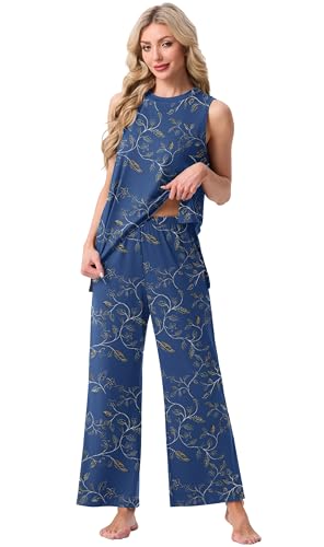 Image of PrinStory Womens Pajamas Sets 2 Piece Soft Pjs for Women Sleeveless Pajama Set Summer Loungewear with Pockets