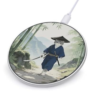 Japanese Samurai Cat Wireless Charger, Fast Charging Pad