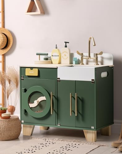 ROBUD Kids Play Kitchen - Wooden Multi-Function Washing Machine for Kids Kitchen Playset - Pretend Toddlers' Kitchen Toy Washer with Accessories - Perfect Baby Gift for Ages 3-8 - Image 8