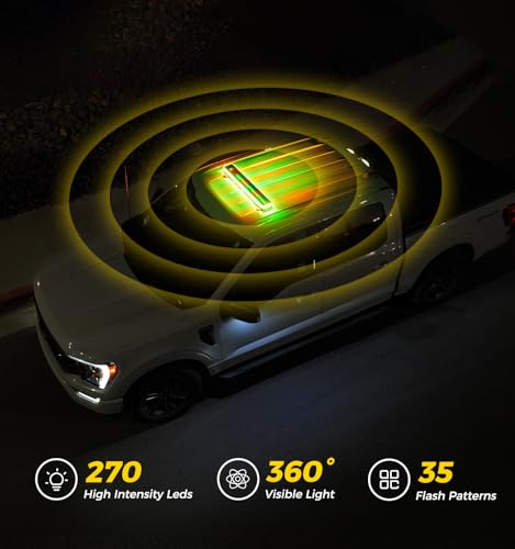 Xprite 34 inch 270 LED Rooftop Strobe Light Bar Heavy-Duty Flashing Warning Lights w/Adjustable Mounting Brackets, for Construction Vehicles Towing Work Trucks Plows Pickup - Amber Green by Xprite - Image 2