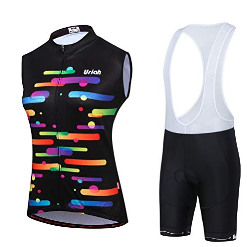 Uriah Women's Cycling Vest Bib Shorts White Set Reflective with 3D Gel Padded Colorful Brush Size L
