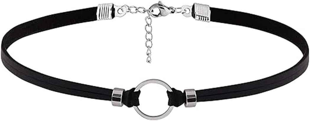 Black Submissive Necklace for Women Velvet Day Collar Choker Necklace Silver Bell Leather Pendent Necklace Delicate Gothic Sub Collar Choker Necklace Trendy Circle Heart Accessories Jewelry