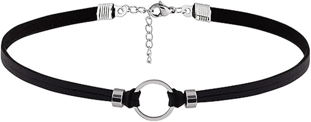 Black Submissive Necklace for Women Velvet Day Collar Choker Necklace Silver Bell Leather Pendent Necklace Delicate Gothic Sub Collar Choker Necklace Trendy Circle Heart Accessories Jewelry