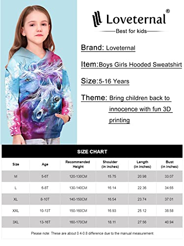 Loveternal Boys Colored Horse Hoodie 3D Print Hoodie with Pocket Pullover Hooded Long Sleeve Tops Sweatshirt for Kids 11-13 Years Old Galaxy Jumper XXL