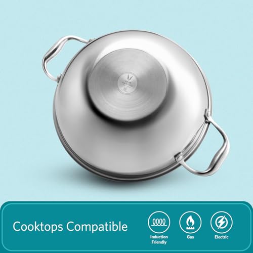 Image of VAYA Hautechef Triply Stainless Steel Kadai with Lid, 24cm, 2.5L, Heavy-Bottom Tri-Ply Kadhai for Cooking, Induction & Gas Stove Compatible, 3-Layer Body, 100% Toxin-Free