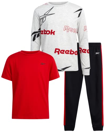 Reebok Boys' Active Jogger Set - 3 Piece Long Sleeve Shirt And Sweatpants - Performance Fleece Tracksuit For Boys (8-12), Size 8, Black Grindel #TOP6