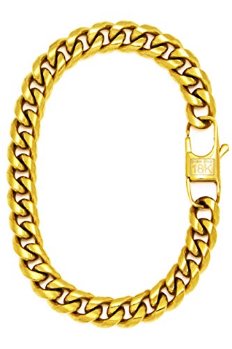 18k Gold Plated Cuban Link Chain Bracelet For Men + Gift Bag