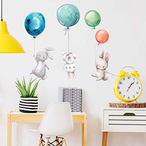 Creative Kids Wall Stickers Watercolor Nursery Wall Decals, Laszola Removable Peel And Stick Cartoon Animal Neutral Vinyl Wall Decoration For Baby Boy Girl Bedroom - Balloon And Bunny (Zsz1046) #TOP4