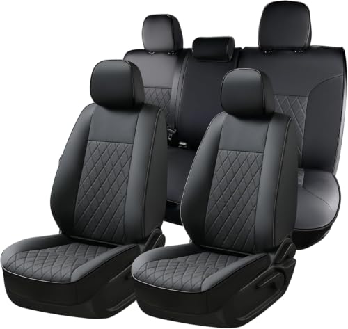 Image of Coverado Tacoma Seat Covers Full Set, Faux Leather Seat Covers Custom Fit for 2024-2026 Toyota Tacoma Double /Crew Cab Base Prerunner SR5 Limited TRD Sport Interior Covers (Black)