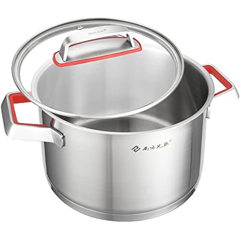 NANFANG BROTHERS 3 Quart Stainless Steel Stock Pot with Glass Lid 316 Food Grade Copper Core Nonstick Stew Pot, Five Ply Compound Pot Bottom, Anti-scratch Pot Body, Dishwasher Safe 4.8lb (9×7.5 inch) Cover