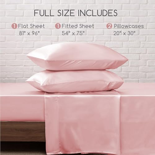 Image of MR&HM Satin Bed Sheets, Full Size Sheets Set, 4 Pcs Silky Bedding Set with 15 Inches Deep Pocket for Mattress (Full, Light Pink)