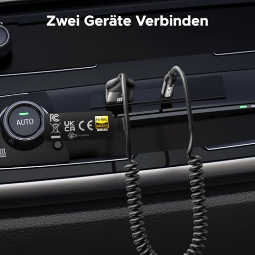 UGREEN Aux Bluetooth 6.0 Adapter LDAC Auto Bluetooth Empfänger mit Hi-Res Gold Zertifizierung für Sprachanrufe und drahtlose Musikwiedergabe, kompatibel mit 3,5mm Autolautsprechern und Verstärkern