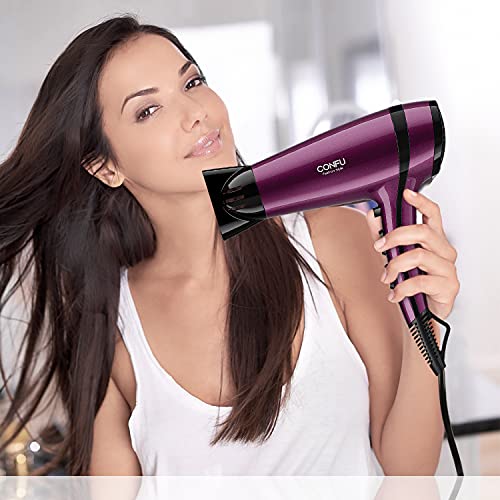 Hair Dryer Confu 1875W Ionic Fast Drying Low Noise Blow Dryer With 2 Speed 3 Heat Cool Setting Nozzle Diffuser Hairdryer Bag Etl Certified Purple #TOP5