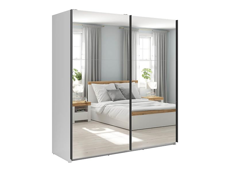 PEGANE Armoire coulissante Placard avec Miroir Coloris Blanc Brillant - Longueur 183 x Profondeur 60 x Hauteur 195,5 cm