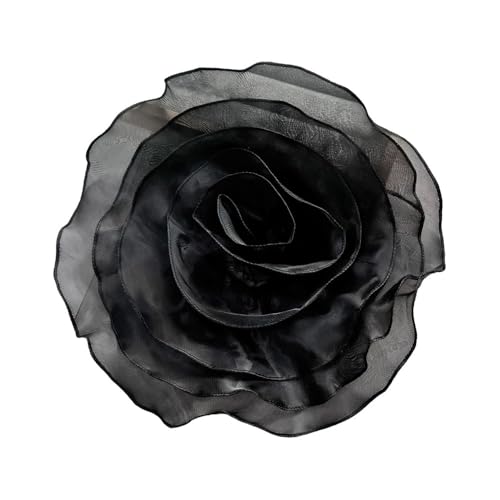 10inch Extra Large Flower Brooch Pin for Women Fashion Dainty Organza Satin Fabric Big Camellia Brooches Lapel Pins Wedding Dance Party Dress Accessories Exaggerated Jewelry Gift (Black)