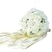 Febou Wedding Bridal Bouquet, Wedding Bride Bouquet, Wedding Holding Bouquet with Artificial Roses Lace Pearl Ribbon, Perfect for Wedding, Church, Party and Home Decor(Long Ribbon,White)