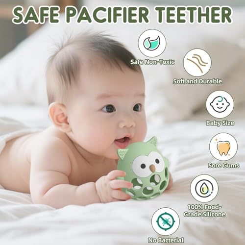 Image of Baby Teething Chick Toy, Upgraded Easy Grasp Silicone Teething Rattle Ball Toy for Babies Over 3 Months, 100% Food Grade, Gift for Infant Boys and Girls 0-6-12 Months (Green.)