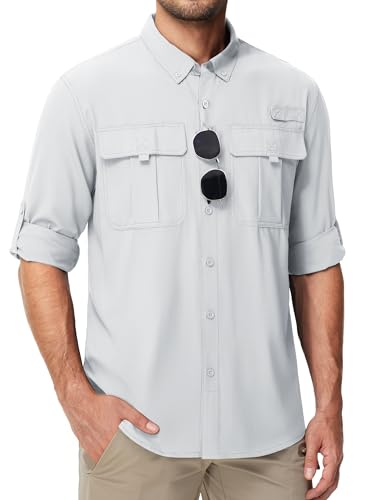 MAGCOMSEN Men's Sun Protection Fishing Shirts UPF 50+ UV Quick Dry Long Sleeve Button Down Shirts Safari Hiking Travel