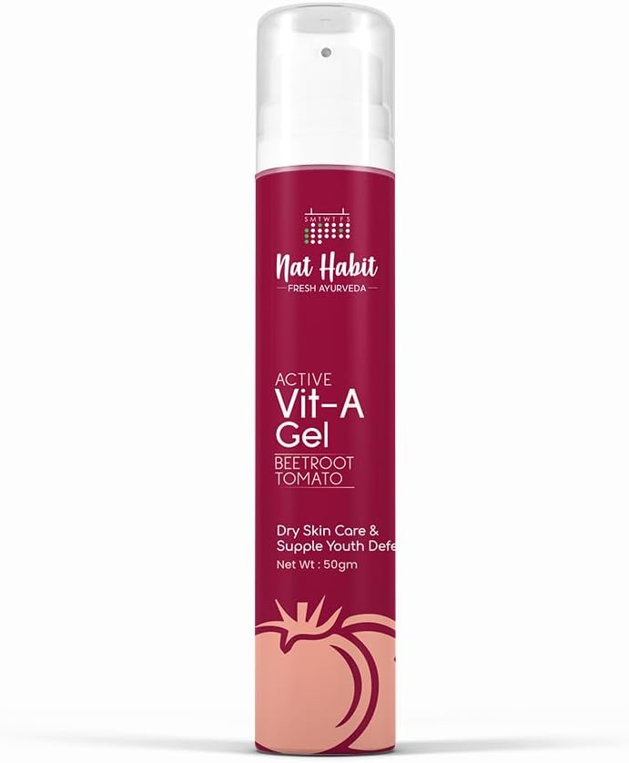 Nat Habit Active Face Gel, Beetroot Tomato Vit-A For Dry Skin Care & Supple Youth Defence With Cooling, Soothing, SunBurn Healing & UV Protection, 50gm