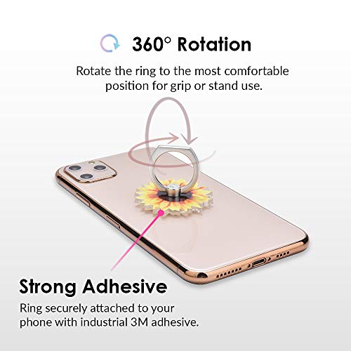 Image of Velvet Caviar Cell Phone Ring Holder - Finger Ring & Stand - Improves Phone Grip Compatible with iPhone, Galaxy and Most Cases (Except Silicone /Leather) - Sunflower