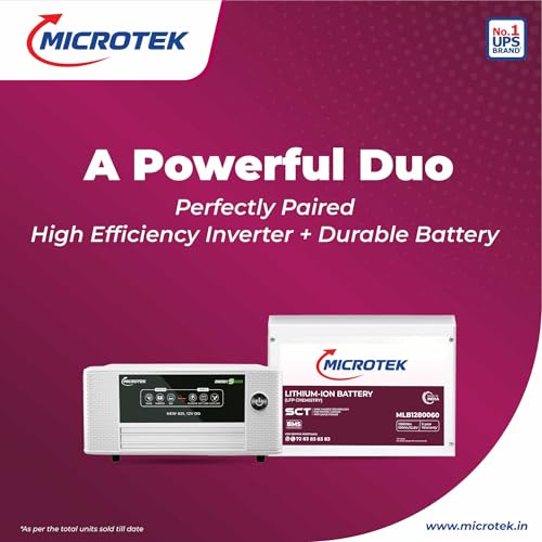 Image of Microtek Combo - Energy Saver NEW 1225 (12V) Pure Sinewave Inverter 1115VA /925W + 100Ah LiFePO4 Battery (12.8V) | BMS Protected | Fast Charge | Power Backup for Home & Office