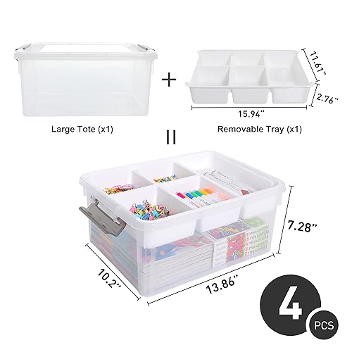 Image of Citylife 17QT 4Packs Clear Craft Organizers and Storage Box with Tray