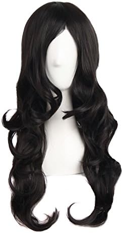 MapofBeauty 24 Inch Long Wavy Side Bangs Party Anime Cosplay Wig, Black