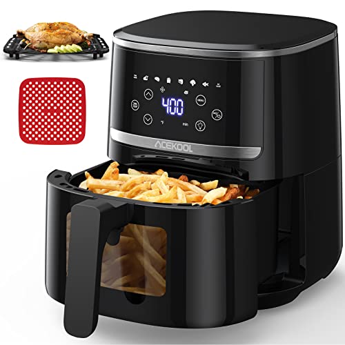 Air Fryer 5 Quart, Digital Display Air Fryer Toaster Oven Combo With 8 Cooking Presets Oilless Cooker For Quick Meal, Visible Window, Up To 400℉, Dishwasher Safe Basket, Nonstick Silicone Liner, Timer #TOP7