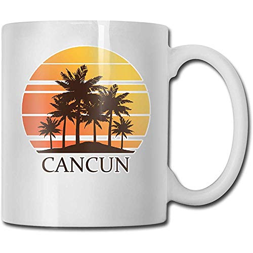 Cancún México Puesta de sol y palmeras Taza de cerámica Taza Novedad Tazas de café Taza de viaje de cerámica Taza de té 330ml (Blanco)