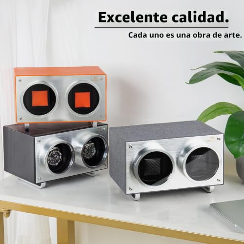 Miniatura 8 de Mozsly Bobinador Doble Para Relojes Automáticos, Motor Silencioso, Piel Sintética, Color Naranja, Negro -, Piel Sintética De Moda