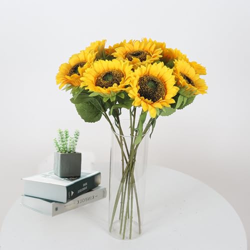 RXKFIGX Tournesol Artificiel 8 Bouquets Tournesols Fleurs Soie Tournesols Décoratifs Faux avec Tige Unique Soie Faux Tournesol Décor Fausses Fleurs pour...