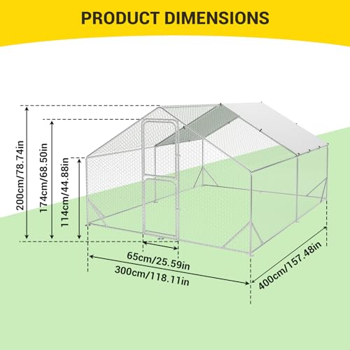 VerisShade Large Metal Chicken Coop, Chicken Coop Run with Cover, Large Chicken Run with Double Door, Chicken Pen for Outdoor Farm Yard (13.1\'L x 9.8\'W x 6.6\'H) - Thumbnail 2