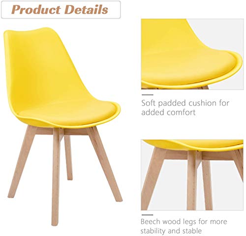 Furmax Mid Century Modern Dsw Dining Chair Upholstered Side Chair With Beech Wood Legs And Soft Padded Shell Tulip Chair For Dining Room Living Room Bedroom Kitchen Set Of 4 (Yellow) #TOP3