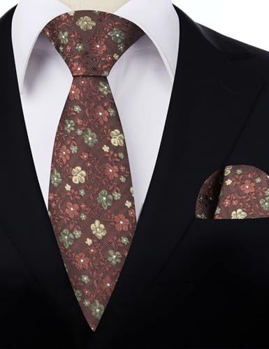 Image of Alizeal Mens 3.15inches Exquisite Floral Tie with Small Flower Printed Pocket Square